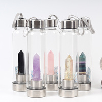 Logo personnalisé en gros de bouteille d'eau potable en verre énergie naturelle de quartz cristal clair pour cadeau