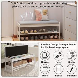2-Tier <strong>Small</strong> Solid Wood <strong>Shoe</strong> Rack Bench Flip-Top Entryway <strong>Hallway</strong> <strong>Storage</strong> White - Product Image 6