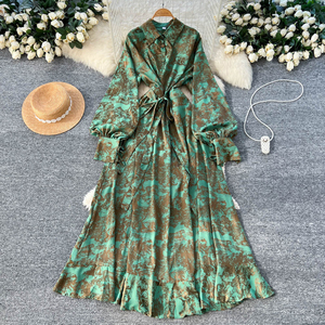 Vestido Maxi Casual de Verano con Cuello Camisero para Mujer, Vestido Estampado Estilo <span class=keywords><strong>Imperio</strong></span> - Product Image 1