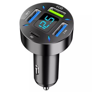 66W 4 Ports USB PD Quick Car Charger QC 3.0 Type C Cigarette Lighter 12V USB C Car Charger for Mobile Phone