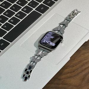 Correa de reloj de metal con incrustaciones de mariposas elegantes y cristales, pulsera ajustable para mujer, reemplazo para reloj inteligente - Product Image 2