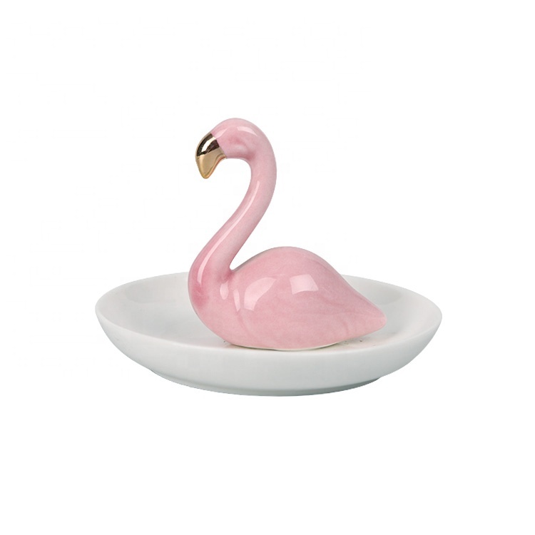 Nouveau design plateau de bijoux En Céramique avec or rose flamant design Bibelot Plaque Support de Bague