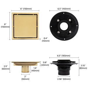 Vente en gros de drain de douche carré 2-en-1 en acier inoxydable 304 de 6 pouces, finition or brossé, avec insert de carrelage pour salle de bain - Product Image 4