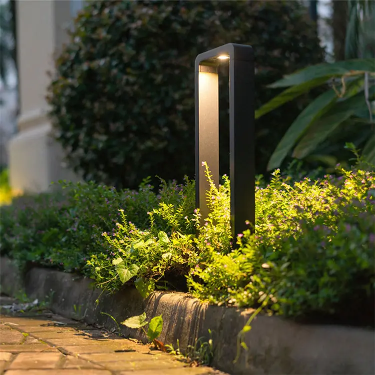 220V ip65 modern square aluminum decorative hotel backyard landscape post pathway lawn lamp outdoor garden led bollard light