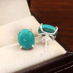 Boucles d'oreilles pendantes faites à la main en argent sterling 925, turquoise ovale d'Arizona, sertissage clos personnalisable, pour mariage, usage quotidien, fêtes, cadeaux - Product Image 2