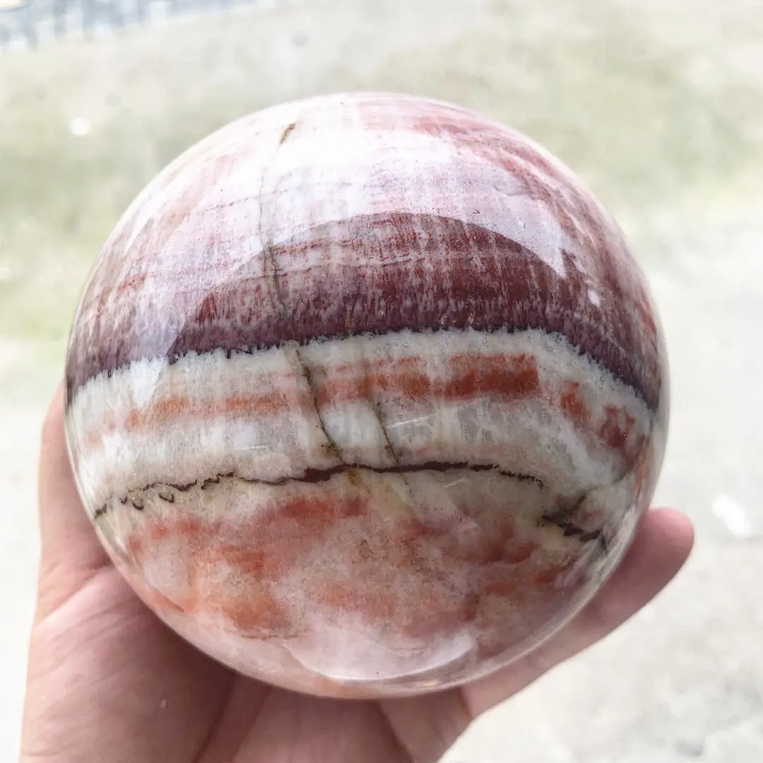 Bola de cristal de piedra de carne de calidad, bola de cristal decorativa de Rodocrosita fengshui