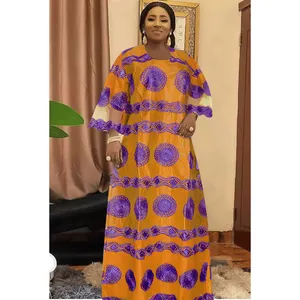 H & D Dashiki Bordir Gaun Maxi untuk Wanita Afrika Ankara Bazin Renda Gaun Hijab Elegan Abaya Tenue Africaine Femme 2022