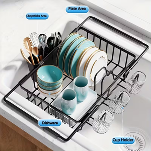 Égouttoir à vaisselle <span class=keywords><strong>extensible</strong></span> en acier carbone <span class=keywords><strong>pour</strong></span> <span class=keywords><strong>évier</strong></span>, égouttoir de cuisine sur <span class=keywords><strong>évier</strong></span> avec porte-couverts et porte-gobelets - Product Image 3