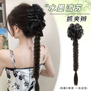 Cola de Caballo con Trenza de Camelia, Clip para el Cabello, Trenza Larga y Retorcida, Accesorio para el Cabello, Estilo Chino, Borla con Diseño de Pintura de Tinta de Verano - Product Image 4