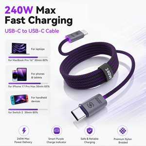 Cavo <span class=keywords><strong>USB</strong></span> C a <span class=keywords><strong>USB</strong></span> C SIKAI 240W con LED, 5A PD 3.1, Ricarica Rapida, Chip E-Marker, Cavo Intrecciato in Nylon per Laptop, Telefono, Tablet, Power Bank - Product Image 2