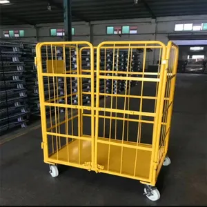 Industrial Logistics Foldable Rolling Steel Cage Trolley Factory Supply Four-Wheel Wheel Roll Container For Storage Use