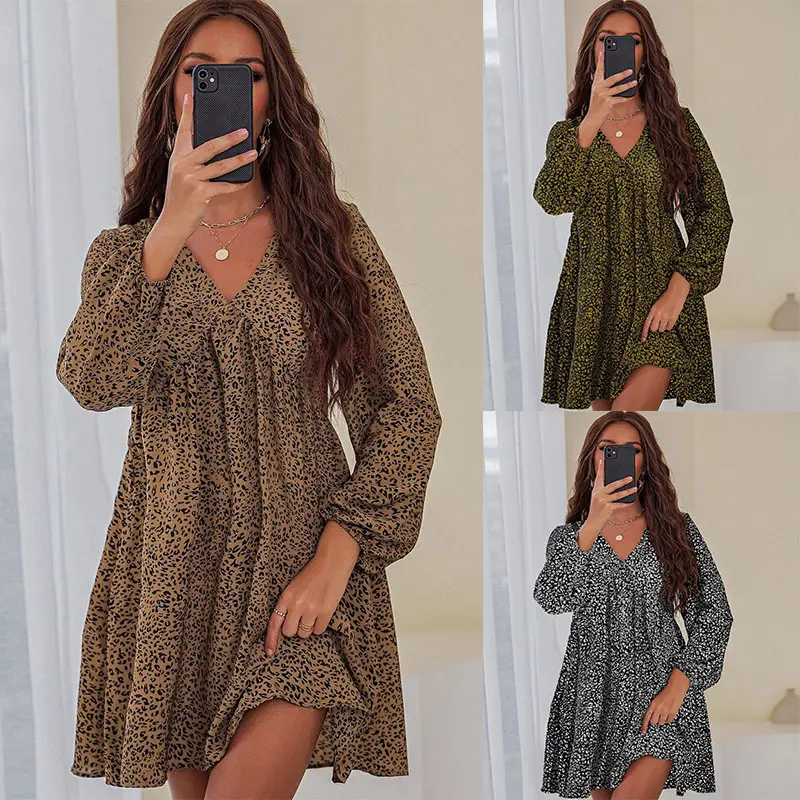 2023 trending floral v-neck ladies sexy casual dress autumn long sleeve frocks for women cheap casual women dress