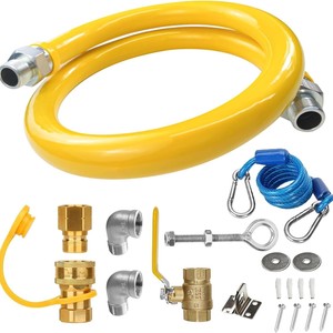 Kit de raccordement de tuyau commercial avec raccord rapide 3/4 pouces, tuyau de gaz jaune à surface lisse, dispositif de retenue de valve à passage complet - Product Image 1