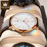 Montres Olevs Brand 5869 pour hommes, montre à quartz étanche, bracelet en cuir, avec date et calendrier, montre pour femme, montre de couple