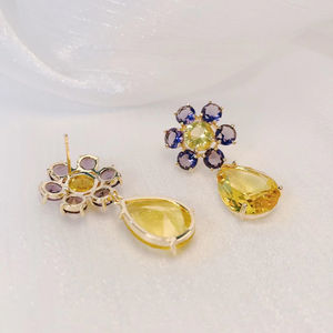 أقراط متدلية من الزركونيا المكعبة على الموضة ، أقراط متدلية بحجر الزركونيا المكعب الكبير الملون والزهور الجميلة ، مجوهرات حفلات للنساء ، أقراط الزفاف - Product Image 5