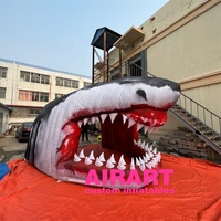 Tunnel d'entrée de décoration de publicité de tête de requin gonflable réaliste de maison zoologique marine