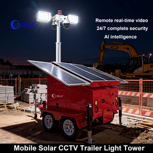 מגדל תאורה נייד OKTrailer עם מצלמת אבטחה סולארית, תורן טלסקופי ידני/חשמלי 6 מטר, מצלמת PTZ HD 360 מעלות, מערכת ניטור ניידת - Product Image 1