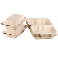 Phân hủy sinh học 9*6 inch Trắng vỏ sò bao bì container mía bã mía giấy bột giấy lấy đi thực phẩm Hộp Ăn Trưa - Product Image 4