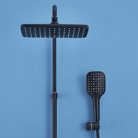 Robinet de douche d'hôtel Homedec en laiton brossé doré, moderne, carré, à trois fonctions (pluie, massage), avec poignée unique et cartouche céramique