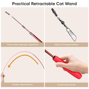 Classic <b>Cat</b> Teaser Wand <b>Plush</b> Toy with Replaceable Feather Head Retractable Rod Self-Entertainment Chew Set - Product Image 3