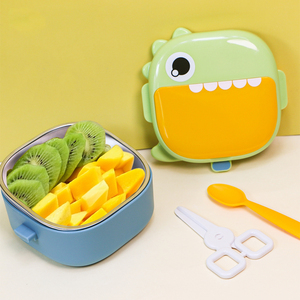 Customized PP Plastic Portable Leak Proof Bento Lunch Box Stainless Steel Baby Food Bowl <strong>Set</strong> With Spoon Scissor for Kids - Product Image 1