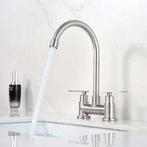 Bán buôn 304 thép không gỉ kép xử lý chậu rửa vòi van gốm lõi nóng và nước lạnh Mixer phòng tắm lưu vực vòi - Product Image 3