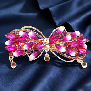 Pince à cheveux colorée en forme de nœud pour femme, luxueuse, avec strass, 9,0 cm, en alliage, pour queue de cheval - Product Image 2
