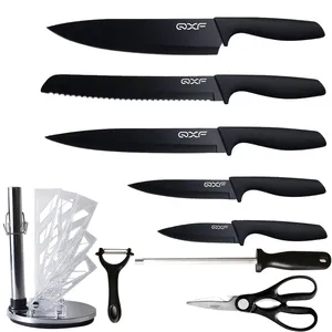 New Looking Black Color Coated Professional Kitchen Knife Set Ultra Sharp Chef Knife Set With Acrylic Knife Stand