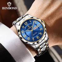 Reloj de Pulsera Binbond 5663 de Alta Calidad para Hombre, Movimiento de Cuarzo, Correa de Acero Inoxidable, Resistente al Agua, Luminoso, Fecha Automática, Estilo Ejecutivo
