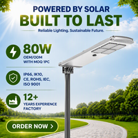 Lampadaire solaire routier tout-en-un étanche IP65 avec contrôleur MPPT 80W, angle de faisceau 140°, LED et télécommande