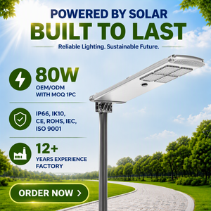 All-in-One IP65 Waterproof Highway Solar Street Light with MPPT <strong>Controller</strong> 80W 140 Beam Angle LED Remote Control - Product Image 1
