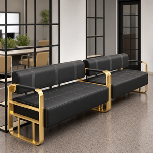 Black Gold Salon Waiting <b>Bench</b> Upholstered Waiting Room Sofa Barber Shop Reception <b>Bench</b> Beauty Salon Furniture - Product Image 1