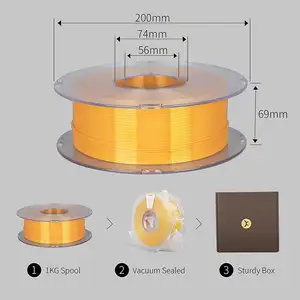 Kexcelled เส้นใยผ้าไหมสีเงินทอง 1.75 มม. การพิมพ์ 3 มิติเส้นใยแท่งพลาสติก 1.75 2.85