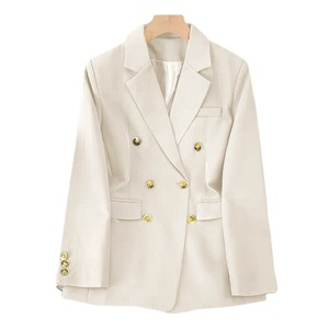 <span class=keywords><strong>Blazer</strong></span> Wanita Gaya Korea Tren Dewi Musim Semi 2024, Elegan Putih Beras, Kancing Tunggal, Jaket Kasual dengan Celana Jas - Product Image 1
