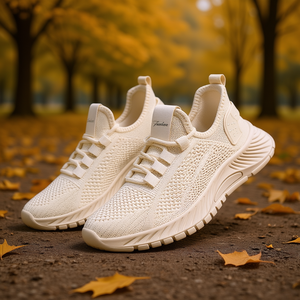 Chaussures de course en maille Fly Knit tendance, semelle intermédiaire en PU, semelle extérieure en EVA, bout rond, lacets, toutes saisons, chaussures décontractées pour hommes - Product Image 2