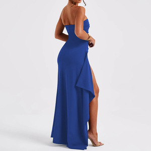 Vestido de noche sin tirantes para mujer, largo hasta el suelo, con abertura alta, sin espalda, cintura natural, elegante vestido de otoño - Product Image 3
