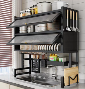 Étagère <span class=keywords><strong>de</strong></span> drainage en acier au carbone durable, grande capacité, rangement <span class=keywords><strong>de</strong></span> cuisine, armoire <span class=keywords><strong>de</strong></span> cuisine double couche étanche <span class=keywords><strong>avec</strong></span> tiroirs et étagères - Product Image 6