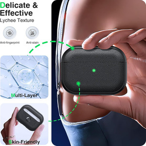 Étui pour AirPods en cuir texturé Litchi pour AirPods 4 3 Pro 2 3, protection d'écouteurs épaissie antichoc - Product Image 5