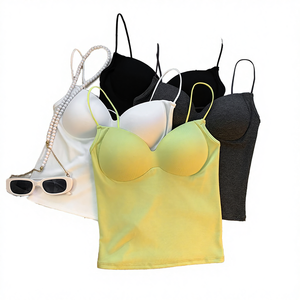 2025 New Year Long French-Style Design <b>Thin</b> <b>Strap</b> Integrated <b>Bra</b> Built-In Pads Sexy Backless Casual Camisole Knitted Short - Product Image 4