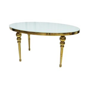 Fourniture d'usine table de banquet en acier inoxydable meubles d'hôtel en métal de luxe décors de mariage en verre or salon extérieur - Product Image 1