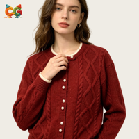 CG Custom Label Premium Atmungsaktive Winter Euro-Amerikanische Damen-Strickjacke mit Perlenmuster am Kragen Lässiger Cardigan mit Einknopfverschluss