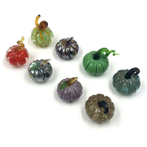 Mini Size Handmade Murano Lampwork Glass Pumpkin Figurines Small Decorative Glass Ornaments for Table Home Seasonal Decoration