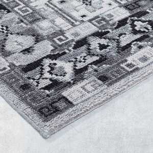 Tapis géométrique marocain en laine noué à la main – Gris et ivoire - Product Image 3