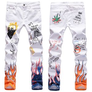 Vaqueros de mezclilla elásticos de corte bootcut ajustados para hombre, estilo urbano, de cintura media, lavado medio, con estampado de calavera, estilo urbano, para otoño. - Product Image 6