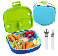 Grande boîte à lunch pour enfants 1,3 L sans BPA avec couverts et 4 compartiments et poignées en silicone, passe au lave-vaisselle et au micro-ondes