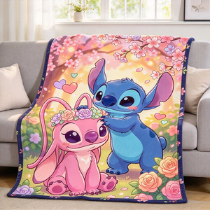 Manta suave y cálida <span class=keywords><strong>de</strong></span> Disney en color rosa, personalizada con estampado <span class=keywords><strong>de</strong></span> Stitch, manta <span class=keywords><strong>de</strong></span> franela con diseño <span class=keywords><strong>de</strong></span> dibujos animados y anime para el invierno. - Product Image 1