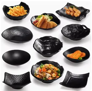 Schwarze Teigwaren Melamin kleiner Nachtisch Teller Beistelltisch Sushi-Sauce-Tablett Meeresfrüchte Kunststoff-Knädel-Party-Teller für Japaner