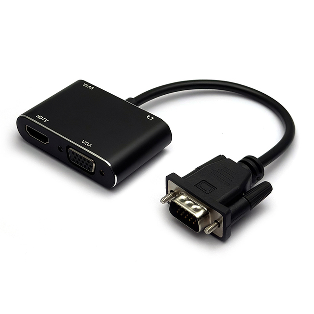 Male VGA to HDTV and VGA Female Converter Adapter Cable With 3.5mm Audio and 5V Power Port for PC Laptop Monitor Projector