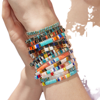 Gelang Manik-manik Miyuki Warna-warni Go2boho, Gelang Boho Elastis Buatan Tangan untuk Wanita, Perhiasan Pelangi yang Dapat Ditumpuk