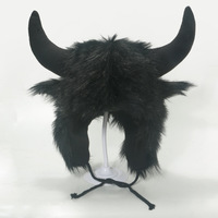 Coiffe amusante en fausse fourrure chaude avec oreilles d'animal et cornes de bœuf pour Halloween, festivals, fêtes, sports et loisirs, 100% Polyester